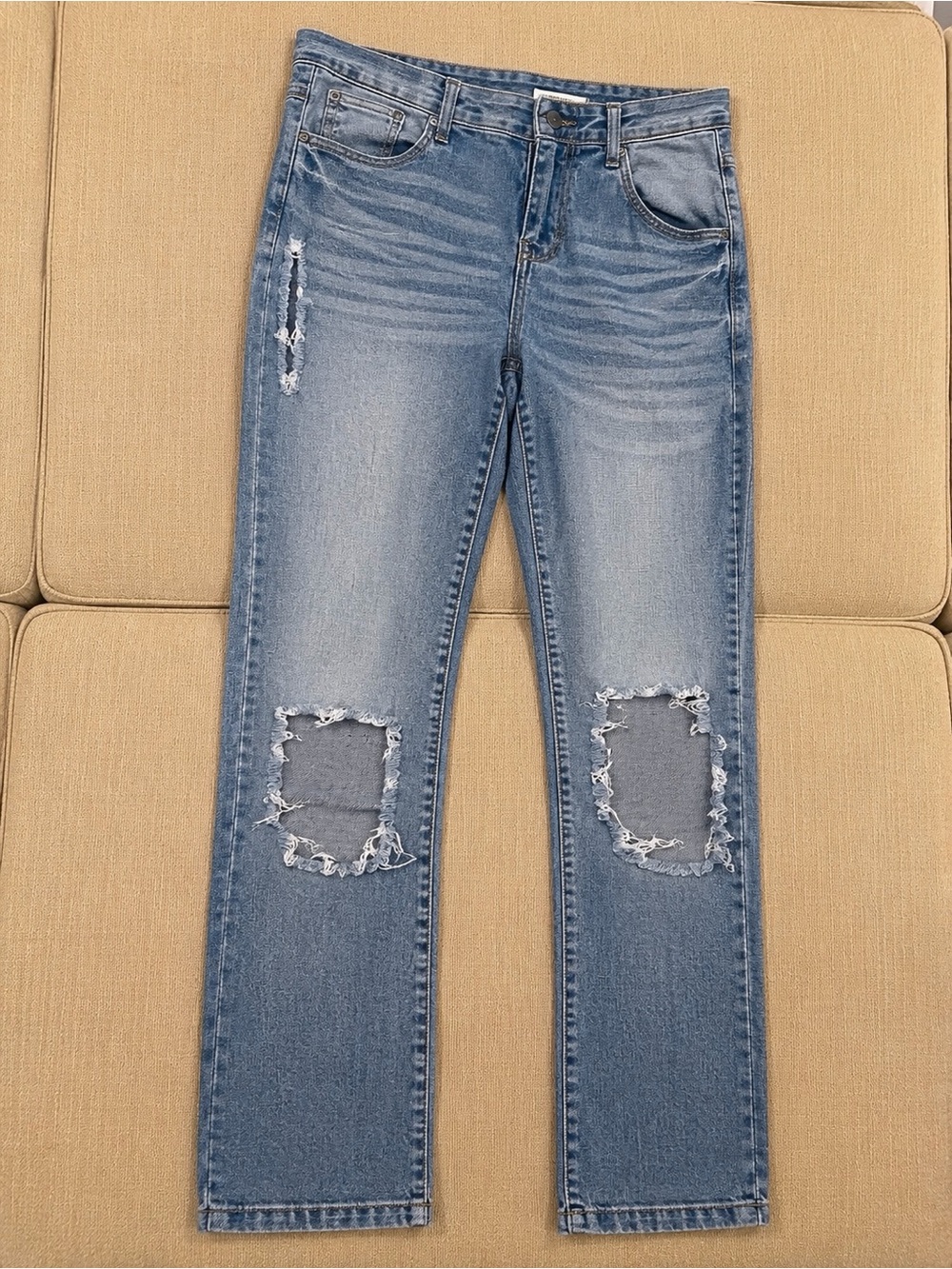 eunina Light Blue Distressed Straight-Leg Jeans